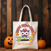 Personalized Halloween trick or treat bag, Cute Owl candy bag, Kids Halloween Tote, Custom spooky ca