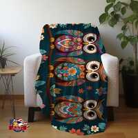 Boho Owl Plush Velveteen Blanket Cozy Bohemian Hippie Throw Soft & Warm Home Decor Perfect Owl