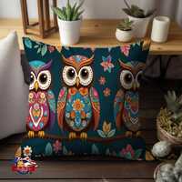 Boho Owl Decorative Throw Pillow  Colorful Hippy Style Home Decor DoubleSided Print Cozy Cushion for