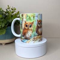 Cute Owl Mug, Watercolour Forest-Themed Coffee Cup, Perfect Gift for Owl Lovers & Nature Enthusi