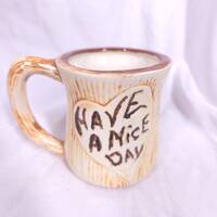 Vintage Glazed Owl Mug, 3D Handprints, Retro Kitchen Decor