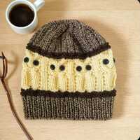 Owl slouchy beanie - tri-color browns