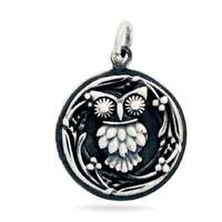Sterling Silver Owl Round Charm, Multiple Finishes, (74-CH7)