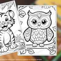 BOGO 2-pack Tiger&Owl | Jungle Animal Coloring Pages | Kids, Adults, Animals | Art Activity, Pri