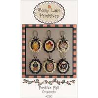 Festive Fall 'Ornaments', Wool Applique Pattern #280, Owl Pattern, Black Cat, Halloween Orna