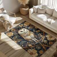 Barn Owl Area Rug: William Morris Style, Fall Decor