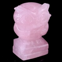 Rose Quartz Crystal Owl Sculpture: Hand Carved Home Decor (3.0")
