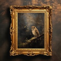 Moody Owl Perched | Forest Landscape, Dark Academia, Vintage Painting, Fine Bird Art, Gothic Room De