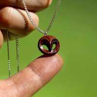 Small Wooden Owl Necklace. Elegant Owl Head Pendant On A Chain.  Wood Carved Small Celtic Owl Neckla