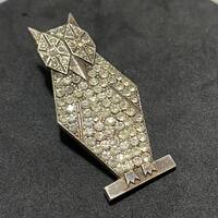 VINTAGE Art Deco Owl Brooch Silver Plated & Rhinestone Antique Lapel Pin Badge Retro Kitsch Boug