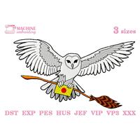 Barn owl machine embroidery pattern 3 size Snow owl applique embroidery design, Wizarding world Magi