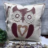 Handmade Rustic Owl Pillow: Country Cottagecore Decor