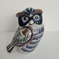 Mexican Tonala owl figurine, Mexican folk Art, Hand Painted, bird figurine, Tonala pottery, owl scul
