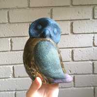 Vintage Owl Figurine, Brass and Textured Painted Metal