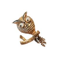 Vintage Gold Tone Googly Eyes Owl Brooch, Avon, 1.75" Tall, 1970s, Free Shipping