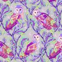 Retired MOON GARDEN Night Owl Dusk Lavender Purple Tula Pink Cotton Quilt Fabric Chartreuse Aqua Blu