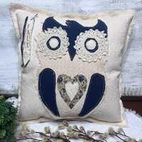 Handmade Rustic Owl Pillow: Calico Heart, Primitive Home Decor