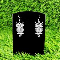 Owl Earrings Oxidized German Silver/ Bird Charm Statement/ Drop Jewelry Gift/ Silver Color Gothic Ea