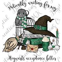 Green Wizard, Patiently Waiting Letter W/Owl,  PNG File, 300 dpi, Decal, Instant Download