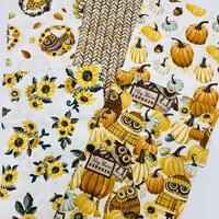 Happy Fallidays by Camelot Owl, Sunflower, pumpkin 100% Cotton Quilt Fabric sold by the Fat Quarter