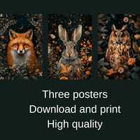 Forest Animal Posters, Fox, Hare, Owl Prints (Digital Download) New posters