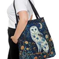 Night Owl Tote Bag William Morris Inspired, Owl Cottage-core Tote Bag, Eco-Friendly Carryall