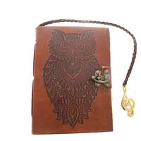 Owl Embossed Leather Journal with Brass Treble Clef Bookmark, made in USA