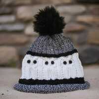 Owl slouchy beanie, XL Tri-color black, white, gray