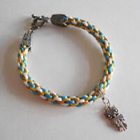 Blue Kumihimo Bracelet: Braided Silky Cord with Owl Charm