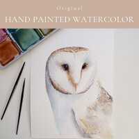 Original Watercolor White Barn Owl Painting-Hand Painted Bird Art-Woodland Nursery Art-Nature Inspir