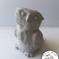Familiar Owl - Solid Concrete Bird Sculpture- Baby Owl, Modern Art Contemporary Décor, Hand M