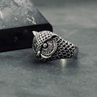 Owl Ring,925k Sterling Silver Animal Lover Gift,Silver Oxidized Owl Ring