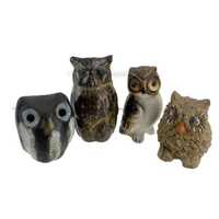 Mini Owl Figurines 1.5" Lot of 4 VTG MCM Boho Woodland