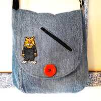 Denim owl purse, repurposed jeans crossbody bag