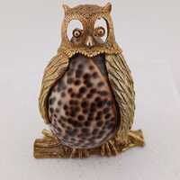 Vintage Owl Brass & Seashell Figurine - Tiger Cowrie Shell - Rare and one of a kind