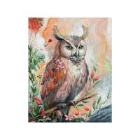 Owl. Fantasy Art.Abstract acrylic/oil original painting on canvas.Birds. Wall decor.