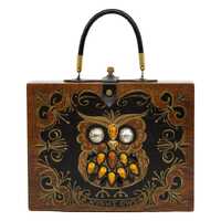 MINT Enid Collins of Texas 1963 Night Owl box bag (dark wood)