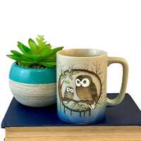 Vintage Owl Mug, Otagiri Stoneware Ceramic Coffee Cup, Owls in Tree, 1970's Decor