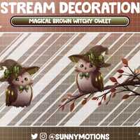 2 Animated Stream Decoration: Aesthetic Magical Brown Witchy Owlet, Cute Midnight Owl Twitch Overlay
