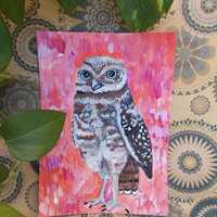 Original owl watercolor art, groovy watercolor wall decor, art gift for nature lovers