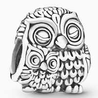 Owl Mother & Baby Snuggle Charm S925 Sterling Silver Charm For European Charm Bracelet, Necklace