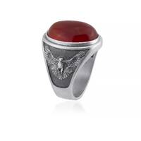 Carnelian With Owl Men Silver Ring, Red Stone Owl Pinky Ring, Carnelian Signet Ring, Oxidized Silver