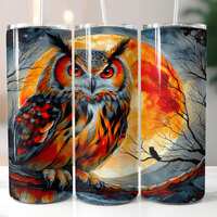 Fall Owl Skinny Tumbler Sublimation Design | Seamless Fall Owl Tumbler PNG | Halloween Owl Design Wr