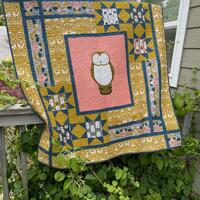Feathered Owl Quilted Wall Hanging: Modern Nocturnal Decor (46.5 x 49.5 inch)