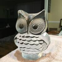 Vintage Mid Century Modern Art Glass OWL Figurine Paperweight VIKING GLASS Sculpture Glossy & Ma