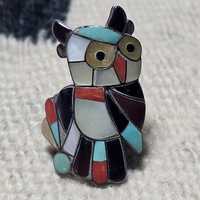 Owl Zuni Inlay Esalio Vintage Native Ring Size 7 1/2 Old Pawn JR 32