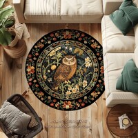 Whimsical Room Decor Eclectic Owl Round Area Rug Botanical Morris Inspired Forest Aesthetic Fairycor