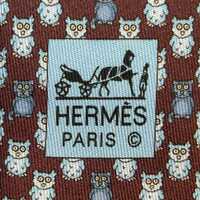 Hermes 5610 MA Brown Owl 100% silk tie new in box without tags