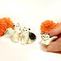 White-green Griffin Family 3 statues Snowy owl griffin TO ORDER Clay fantasy animal OOAK Miniature s