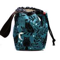 Drawstring Knitting Project Bag &ndash; Owl Fabric - Small Yarn Bag, WIP Storage,